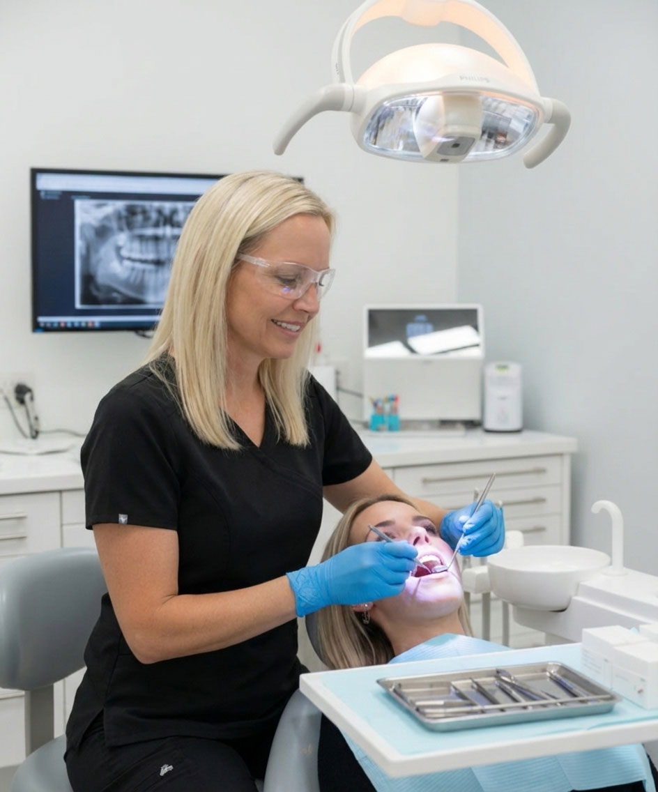Dental hygienist performing checkup